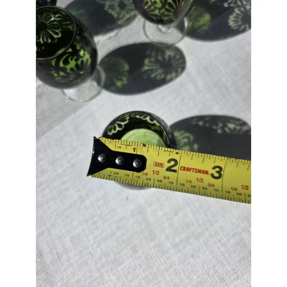 VTG Green Silver Overlay Cordial‎ Liqueuer Glasses Set of 6 Stemware 3